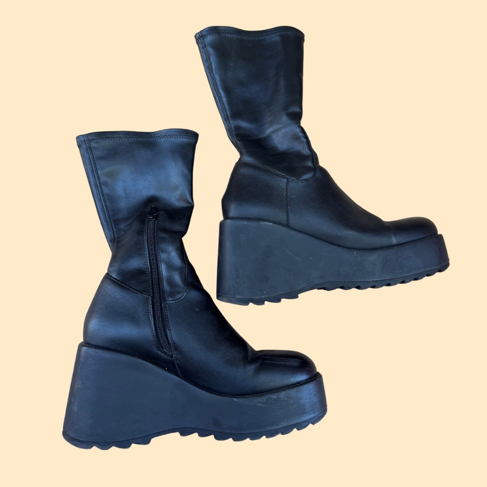 Steve Madden Black Platform Wedge Boots